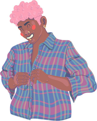 Coming of Age Lesbian Woman Putting on a Flannel Shirt